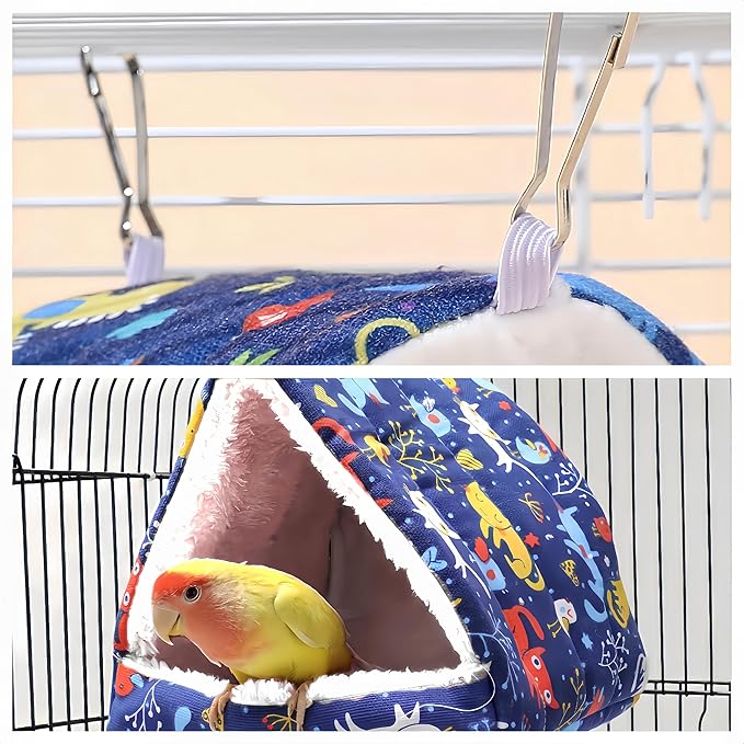 Bird Nest Plush Snuggle Hanging Hammock Bird Cave Parrot Sleeping Bed Shed Hut Hanging Tent for Hamster Macaw Budgies Parakeet Cockatiels Lovebird-Parrot (Dark Blue)