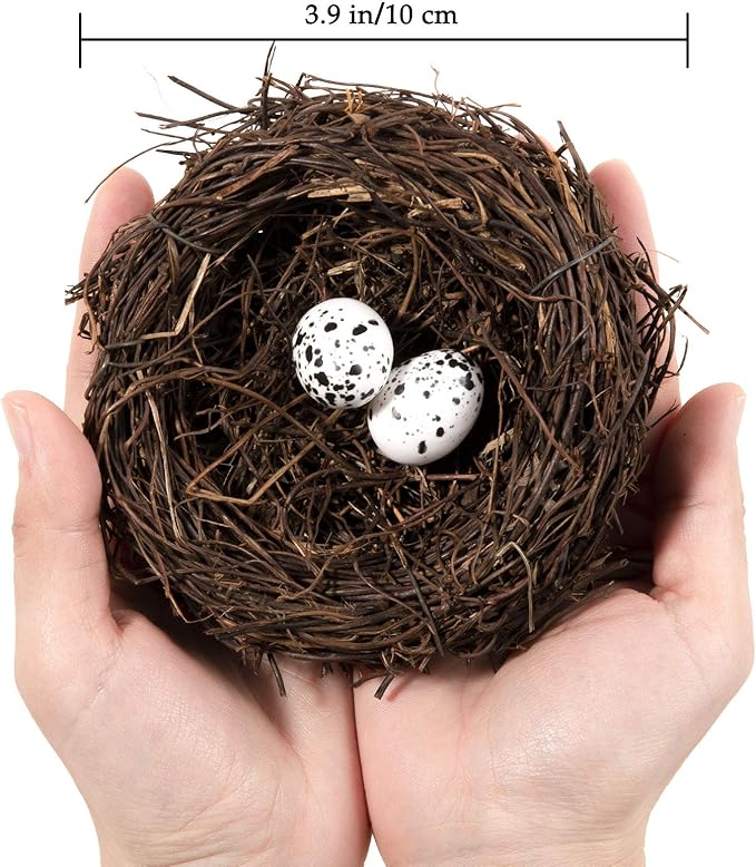 Whaline 3 Set Easter Bird Nest Decoration Kit with 6 Artificial Egg Foam Eggs Ornaments Rattan Woven Birds Nest for Crafts Home Spring Party Decor
