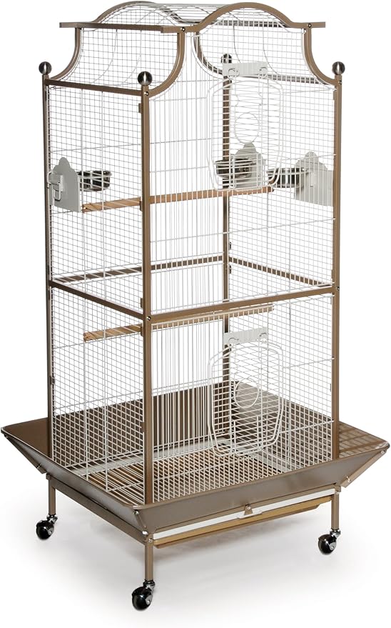 Prevue Pet Products Pagoda Cockatiel Cage - Tall Powder-Coated Steel Bird Cage with Rolling Stand, Seed Guards, and Perches, Ideal for Cockatiels and Medium Birds - Cocoa & Cream