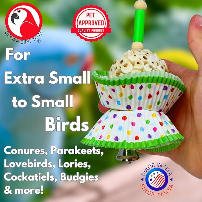 Bonka Bird Toys 1925 Cake Bird Toy – Sola Plant, Paper & Wood Chewing Shredding Foraging Toy for Extra Small to Small Birds – Cage Enrichment – 7" x 4.5" (Pack of 2)