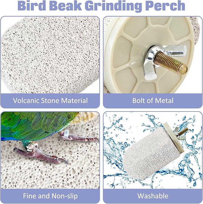 BNOSDM 6 Pcs Small Natural Parrot Beak Grinding Stone Parakeet Chew Toy Calcium Parrot Perch Stand Bird Cage Accessories for Budgies, Cockatiels, Conures, Lovebirds, Canary
