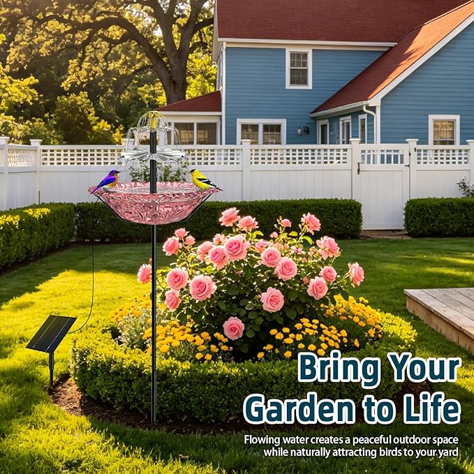 Bird Bath Fountain Solar for Outside, Outdoor Water Fountain Plastic, Attracts Birds with Cascading Spray for Yard & Patio (Pink(XL))