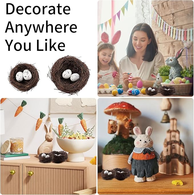 30Pcs Small Artificial Bird Nests with Eggs for Crafts,Handmade Natura Rattan Birds Nest for Easter, Wedding, Home, Party, and Christmas Tree Decorations(10pcs Mixed Small Size Nest, 20pcs Eggs)