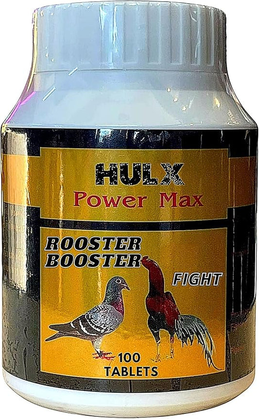 HULX Power MAX 100 Tablets, Long Term Strengher & Energy Formula Rooster Booster Vitamins Health Chicken Supplement Good Health, Build Muscle, Blood Feed All Poultry Bird Hen Food