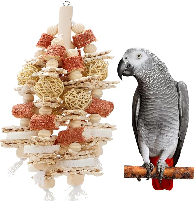 Bird Toys that is 17.5 Inches in Length, Parrot Toy Designed for Chewing Features Natural Corn cob and Loofah Slices, Can Be Hung in Large and Medium-Sized Parrot Cages