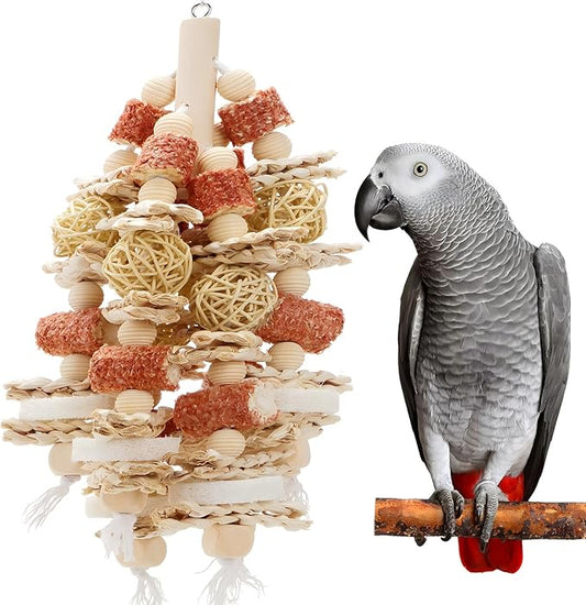 Bird Toys that is 17.5 Inches in Length, Parrot Toy Designed for Chewing Features Natural Corn cob and Loofah Slices, Can Be Hung in Large and Medium-Sized Parrot Cages