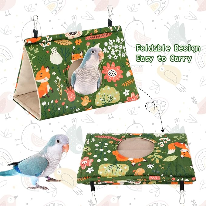 Rypet Winter Warm Bird Nest House - Hanging Hammock Velvet Shed Hut Cage Plush Fluffy Birds Hideaway Sleeping Bed Fuzzy for African Grey Cockatoo and Other Amazon Parrot Large（Green）