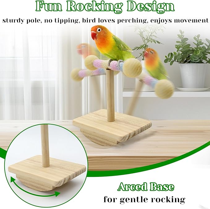 Natural Wood Bird Perch Stand Training, Intelligence Puzzle Enrichment Toys for Parakeets, Wooden Parrot Perch Platform, Bird Playground Play Stands for Conure, Cockatiel, Budgie Interactive Toys