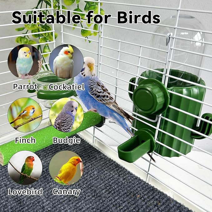 Parrot Water Feeder Bird Water Bottle Parrot Food Feeder with Perch Stand Bird Cage Accessories for Parakeet Budgie Lovebirds Cockatiel