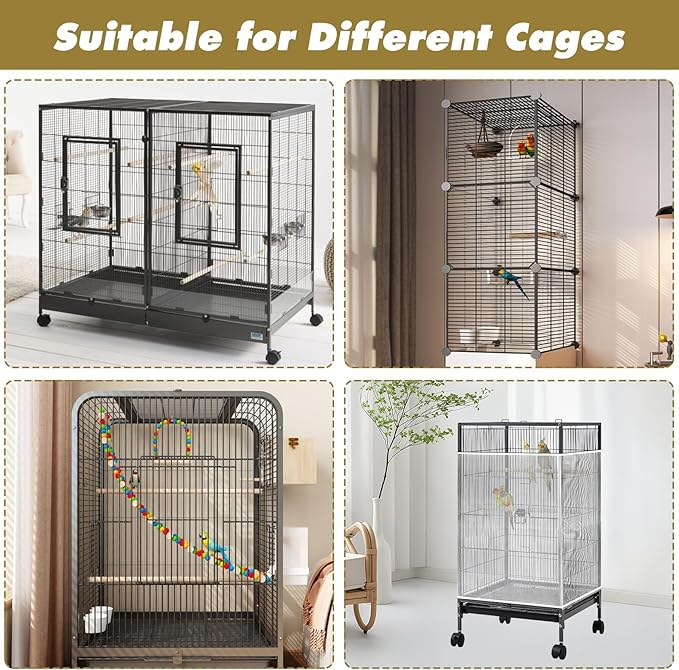 White Bird Cage Seed Catcher Adjustable Soft Birdcage Cover Reusable Nylon Mesh Birdcage Net Lightweight Skirt Seed Guard for Parrot Cage Stop Scatter Breathable Round Square Canary