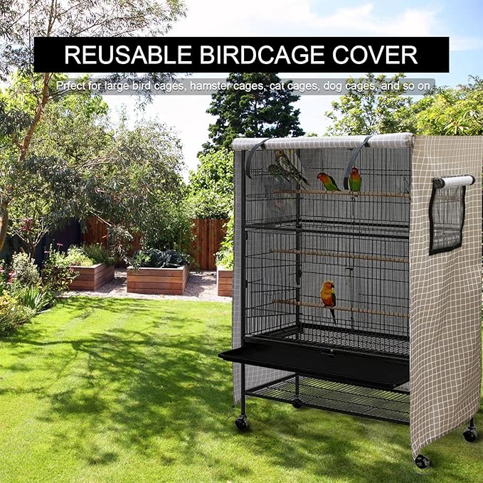 Ymiko Birdcage Cover Universal Windproof Cage Cover with Side Window Light Blocking for Large Bird Cages Hamster Cages Cat Cages Dog Cages (Black)