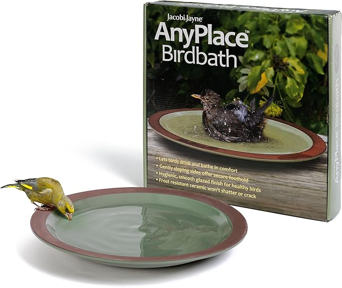 Jacobi Jayne Bird Bath for Garden Birds Anyplace™ Bird Bath - Ceramic Garden Bird Bath and Wildlife Drinker - Perfect Birdbath for Garden. Bird Water Feeder and Bird Bath Bowl. Birdbaths & Supports