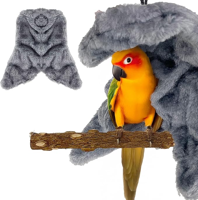 Bird Corner Fleece Blanket – Soft Cozy Cage Liner for Parrots, Conures, Cockatiels & Small Birds – 6-Inch Gray Hammock Snuggle Hut – Winter Warm Bird Cage Accessory (Medium)