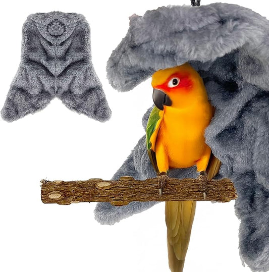 Bird Corner Fleece Blanket – Soft Cozy Cage Liner for Parrots, Conures, Cockatiels & Small Birds – 6-Inch Gray Hammock Snuggle Hut – Winter Warm Bird Cage Accessory (Medium)