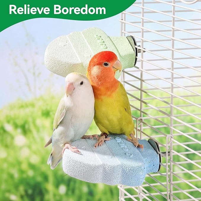 2 Pack Bird Beak Grinding Stone, Parrot Perch for Cage Volcanic Rock Mineral Bird Perch, Parrot Cage Accessories for Parakeets Budgies Cockatiels, Lovebirds Small to Medium Birds