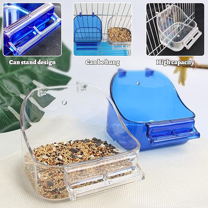 Bird Bath for Cage- Multi-functional Bird Bath Tub Hanging Parrot Bathtub Shower Box Food Feeder Cage Accessory for Small Birds Canary Budgies Parrots Cockatiel Lovebird Hamster (Transparent)