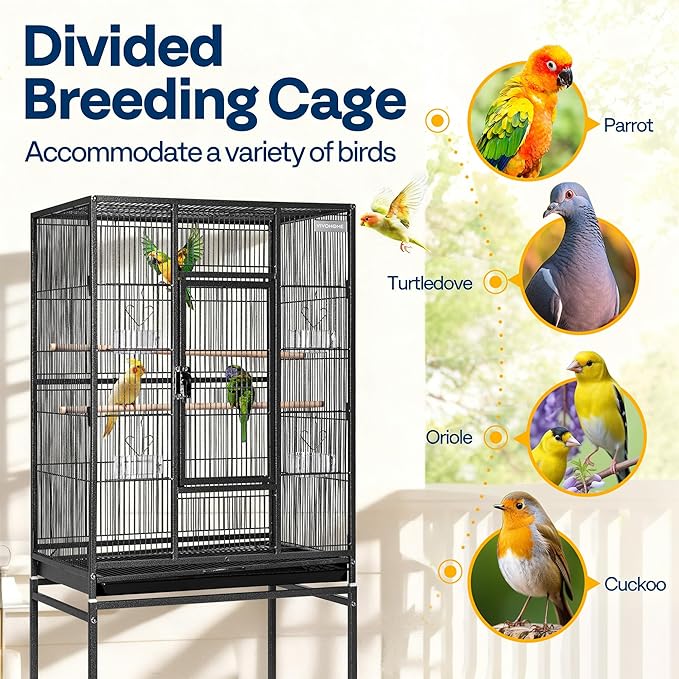 VIVOHOME 54 Inch Wrought Iron Large Bird Flight Cage with Rolling Stand for Parakeets Canaries Cockatiels Lovebirds Conures, Black