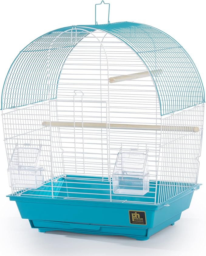 Prevue Pet Products South Beach Dome Top Bird Cage - Ideal for Parakeets, Finches, Budgies, & Canaries, Small & Portable Indoor Bird Cage, Functional Permanent or Travel Bird Cage - White & Teal