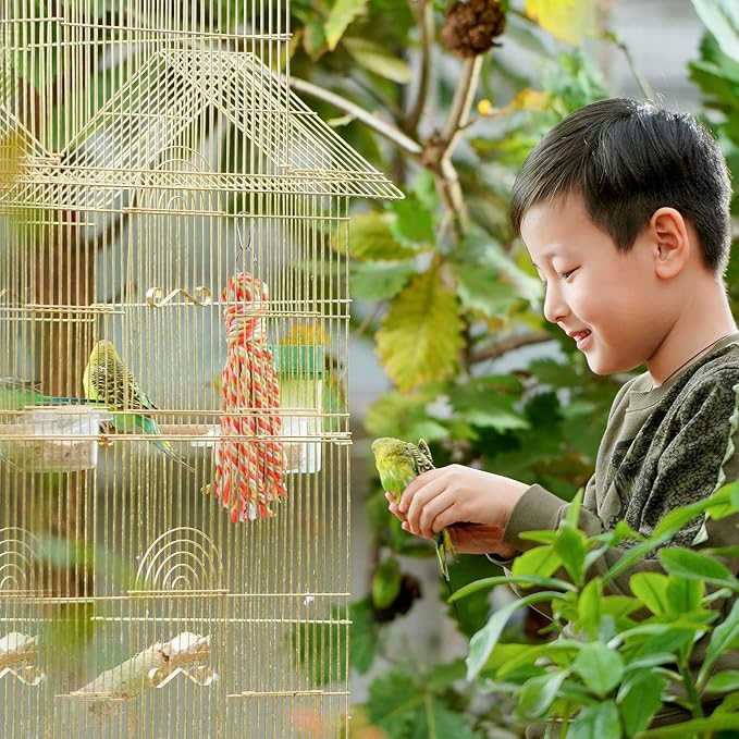 Bird Toy, Hang Colorful Rope Chew Toy with Metal Hook, Bird Cage Accessories for Budgies, Cockatiels, Quaker, Lovebirds, Conure, Small to Medium Birds