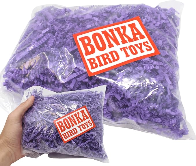 Bonka Bird Toys Colored Crinkle Shred Paper Chew Forage Nesting Treat Natural Multi-Use Craft Part Projects Cockatiels Parakeets Conures Amazons and Other Similar Birds (Purple)