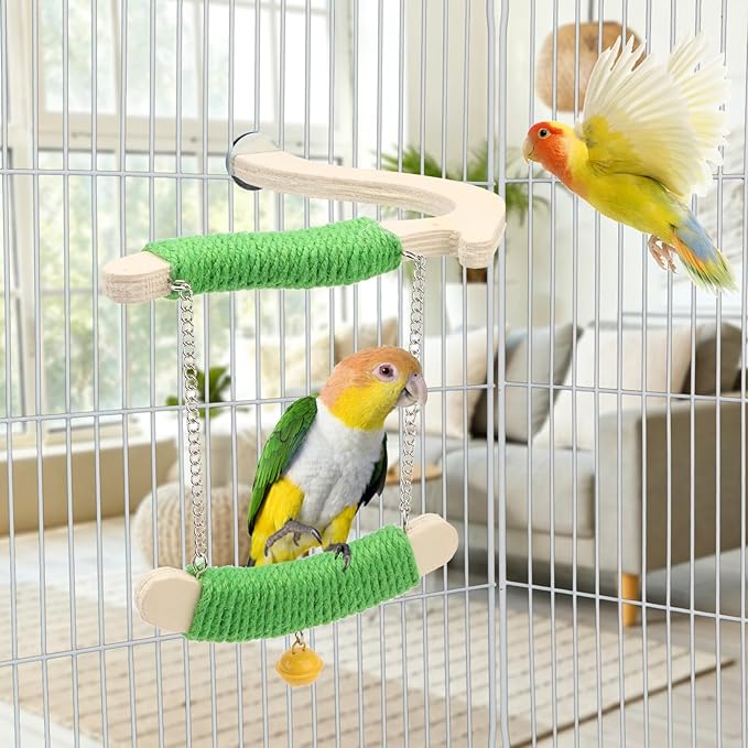 Litewoo Bird Swing Toys Wood Bird Perch Stand Hanging Parrots Swing Chewing Toy Cage Accessories for Budgies Parakeets Cockatiels Conures Lovebirds Finches (S)