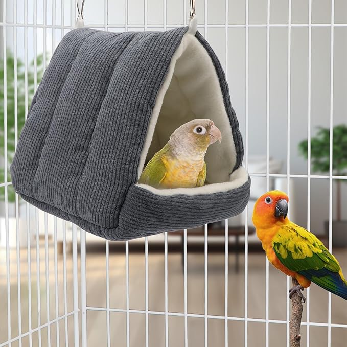 Bird Nest House Winter Warm Bird Bed Hanging Hammock Hideaway Hut for Parakeets Budgies Cockatiels Conures Quaker Parrot (Gray)