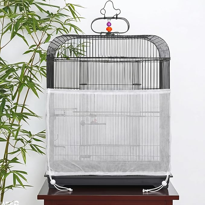 Large Bird Cage Seed Catcher 31 x 118 inches Adjustable Soft Airy Skirt Guard Birdcage Nylon Mesh Net, Birdcage Cover Skirt Seed Guard for Parrot Parakeet Macaw Round Square Cages