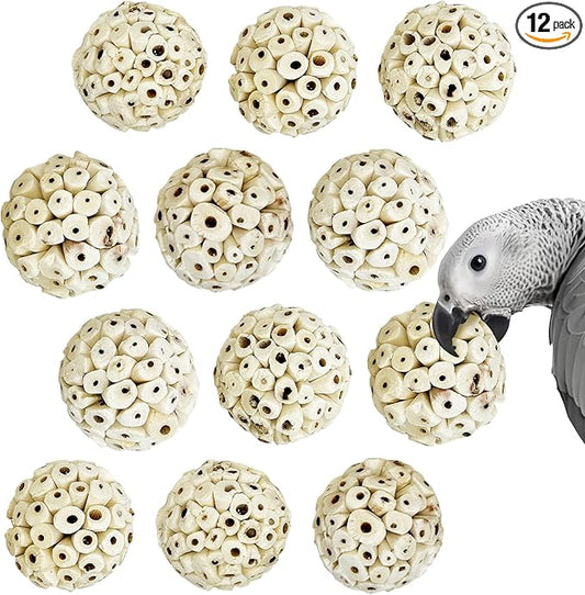PINVNBY 12 Pack Small Sola Balls Bird Toys Soft & Chewable Bird Chew Ball Natural Sola Plant Lightweight Shred Toy for Parakeet Cockatiel Lovebird Budgie and Similar Sizes Pets