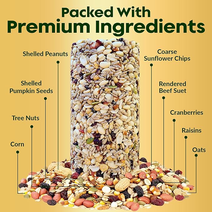 Woodpecker Bird Seed Cylinders with Hole – Premium Woodpecker Food Blend with Sunflower Chips, Peanuts & Suet – Natural High Energy Bird Seed, No Filler, No Shell, No Mess – USA Made (6" x 7.75")