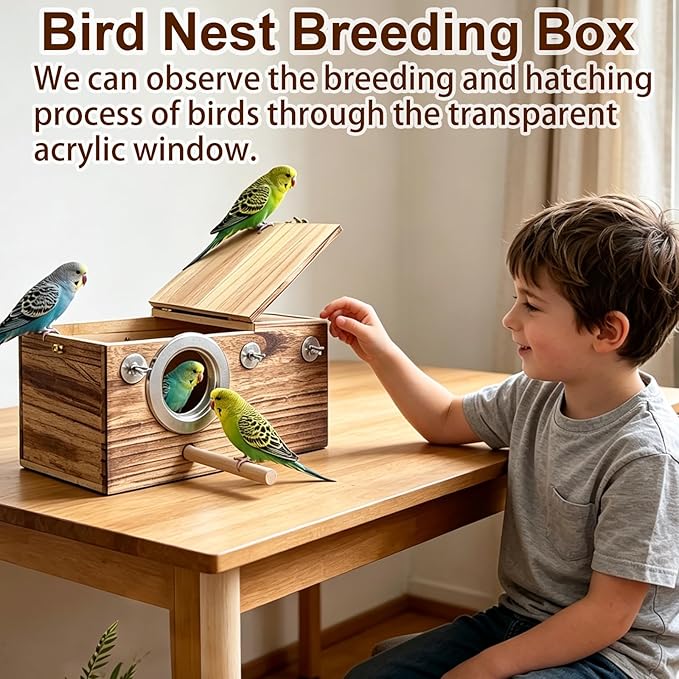 Tfwadmx Large Parakeet Nesting Box, Bird Nest Breeding Box, Wood Parrot Nest Box with Perch Bird Cage House for Cockatiel Lovebirds Budagie Canary Finch (XL)