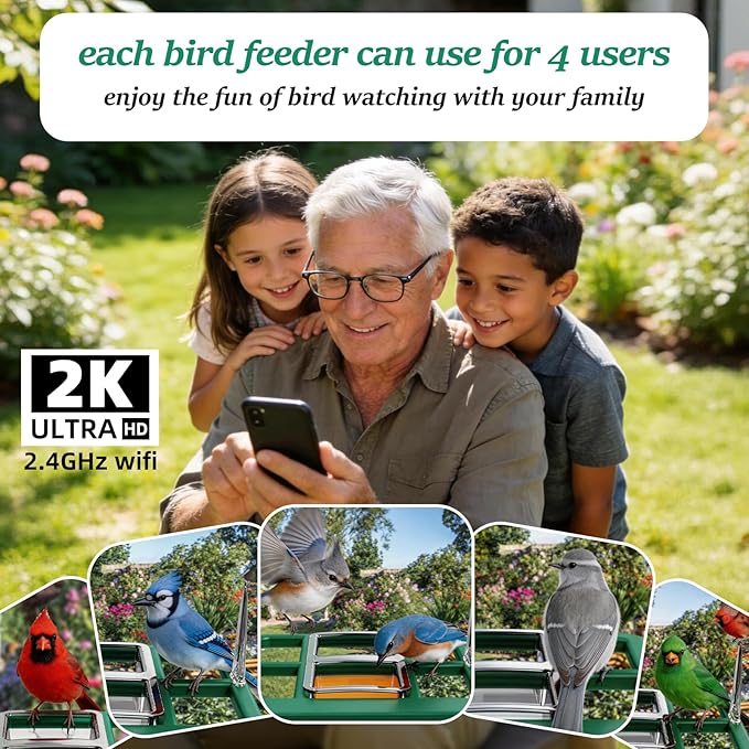 Bird Feeder with Camera,2K Live View,WiFi Smart Bird House with Cam Solar Powered for Outdoor,Night Vision,AI Identify,Auto Record Video,Real-Time App Alerts,Birdwatching Gifts for Family,Birds Lover