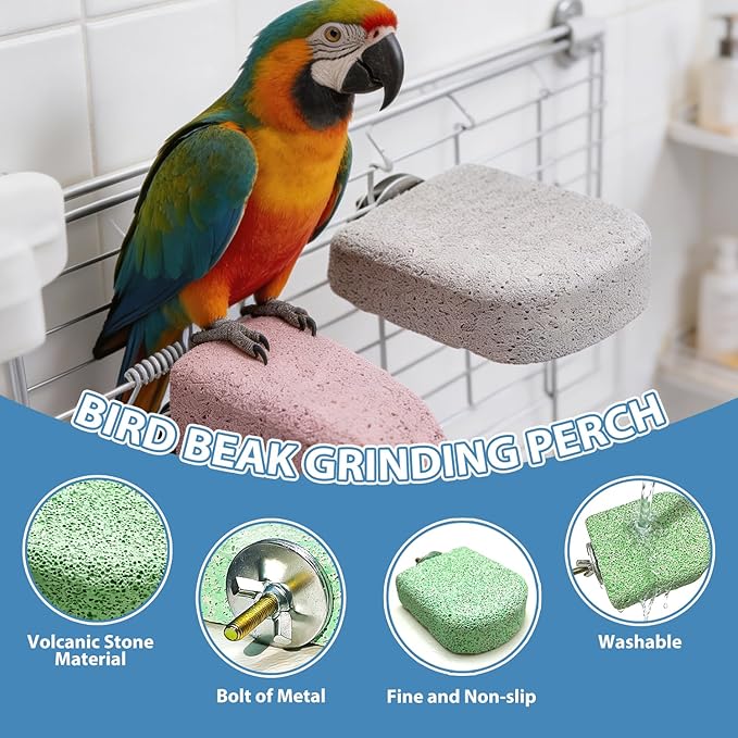 6Pcs Bird Beak Grinding Stone,Rough-Surfaced Grinding Stone,Calcium Mineral Bird Perch,Beak & Claw Trimming Accessory,Natural Chewing Toys for Budgie Cockatiel Conure Lovebird Finch Small Medium Birds