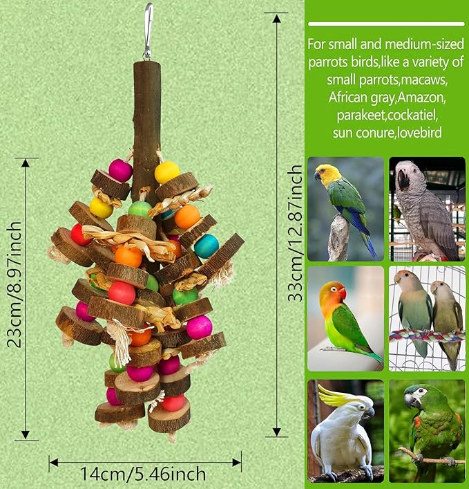 Bird Toys, Parrot Toys Natural Peppered Wood Bird Chew Toys for Small and Medium-Sized Parakeet,Cockatiel,Conures,Lovebirds Macaws,African Grey,Cockatoos,Amazon Parrots,Aviary Hanging Toys
