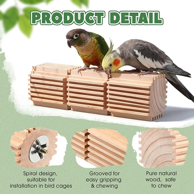 CroBlissful 1 Pcs Wooden Parrot Chew Toys Natural Wooden Bird Foraging Toy Chew Accessories Relieve Boredom and Anxiety, Foraging Toys, for Parakeet, Cockatiel, Conure, Budgie, Lovebird (L)