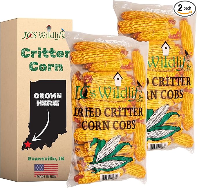 JCs Wildlife Dried Corn on the Cob for Squirrels, Whole Ear Corn Wildlife Feed for Deer Raccoons Rabbits Ducks Geese, Grown in Indiana, Breathable Bag, 14 lb Bags (2 Packs)