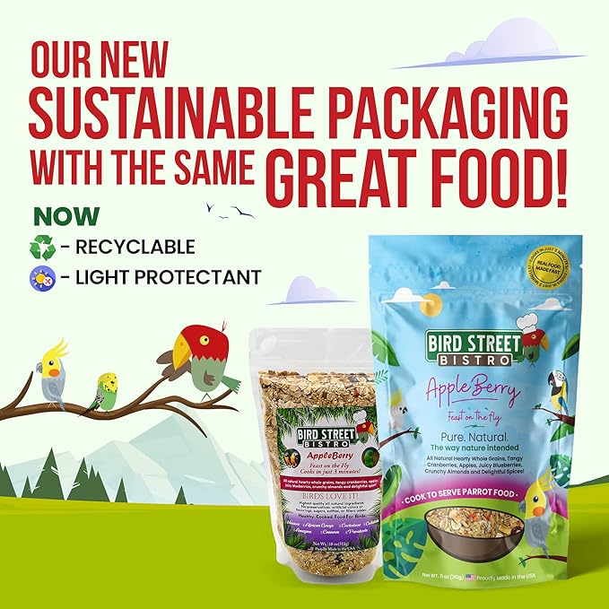 Bird Street Bistro Cockatiel Food Sample 3 Pack - Cooks in 3-15 min w/Natural Whole Grains - Healthy Non-GMO Fruits, Dried Vegetables, Health Orientated Spices