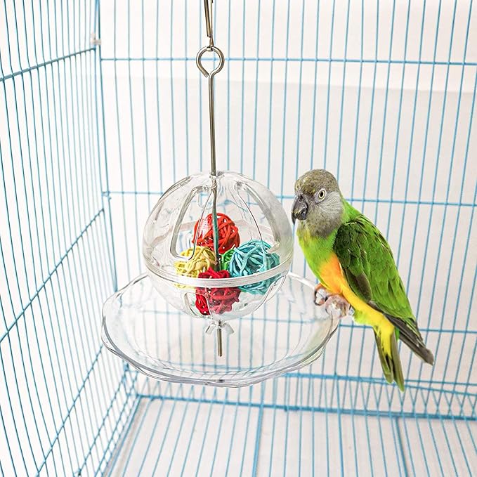 Bird for Creative Foraging Feeder Food Ball Rotate Training Toy Rattan for Small and Parrots Parakeets Conu Bird Foraging Feeder Toys Food Stainless Steel Hanging Food Treat Holder