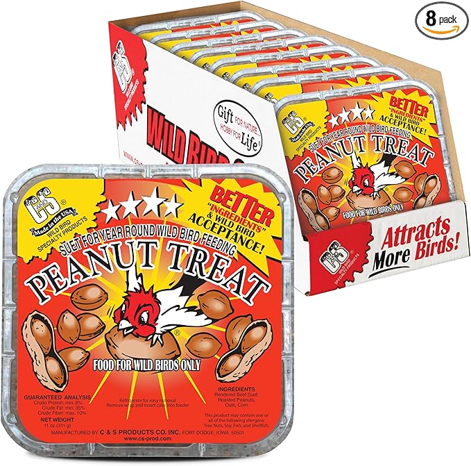 C&S Peanut Suet Treat, Suet Cakes for Wild Birds Including Nuthatches, Woodpeckers and Chickadees, Pack of 8