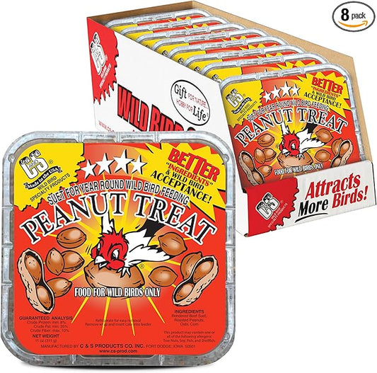 C&S Peanut Suet Treat, Suet Cakes for Wild Birds Including Nuthatches, Woodpeckers and Chickadees, Pack of 8