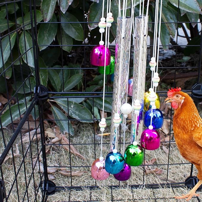 Chicken Toys for Coop, Chicken Wind Chime Enrichment Toys, Hanging Chick Peck Toy with 4 Aluminum Tubes 11 Bells, Chick Musical Coop Accessories