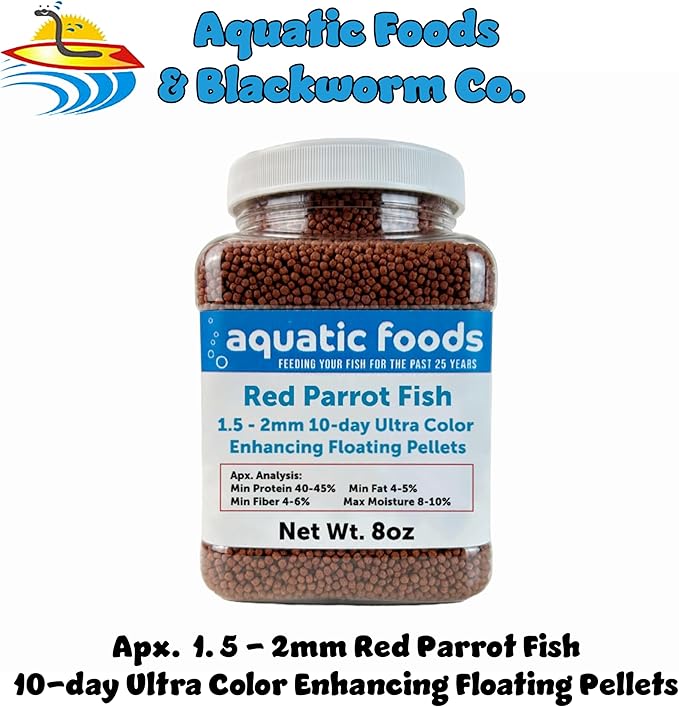 Red Parrot Fish Ultra Red Color Enhancing 1.5mm-2mm Floating Pellets. Color Enhancing in 10-Days for Baby, Juvenile and Adult Red Parrots…8oz Small Jar