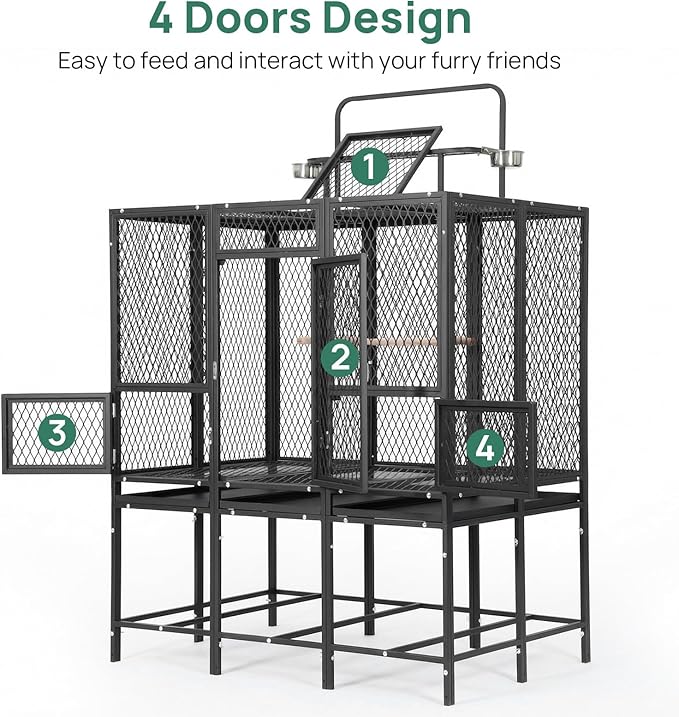 44" W x 65" H Large Bird Cage with Detachable Playtop – Heavy Duty Carbon Steel Flight Cage for Cockatiels, Parakeets, Conures & Lovebirds (Indoor & Outdoor Use)