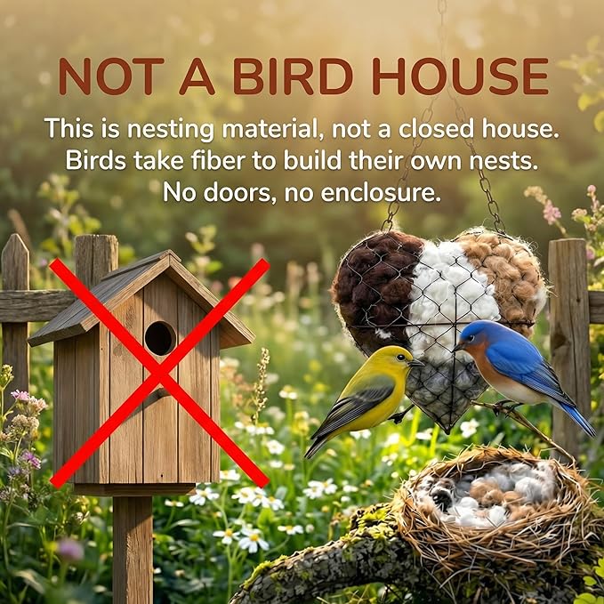 Handmade Alpaca Fiber Bird Nesting Heart, Refillable Nesting Material Accessory for Wild Birds, Outdoor Garden Decoration, Gift for Bird & Nature Lovers, Hummingbird Nesting Material (2 set)