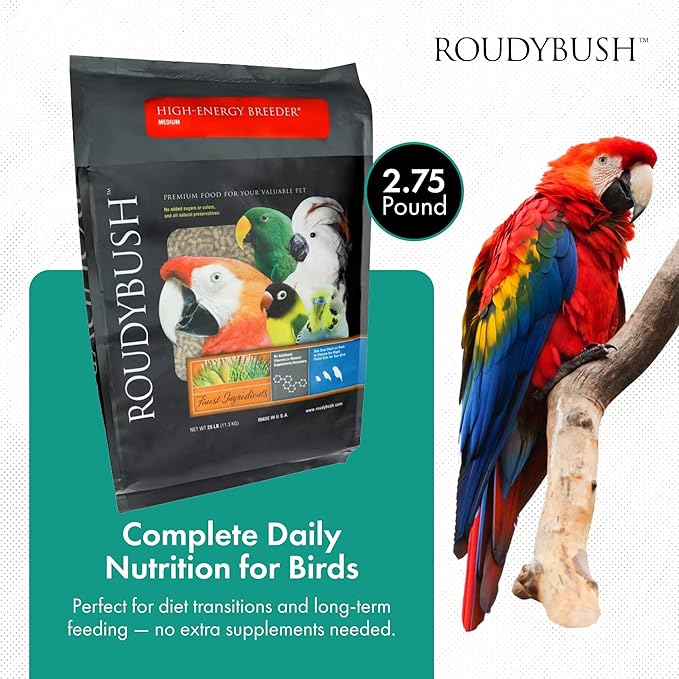 Roudybush High Energy Breeder Food for Breeding & Weaning Birds-Scientifically Formulated Bird Feed-Bird Food Pellets w/ Corn, Wheat, Soy - Nutritious & Healthy Feed for Birds (Medium, 44oz)