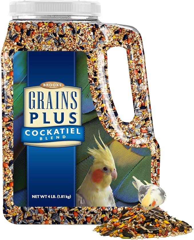 Brooks Brand Grains Plus Cockatiel Blend, Bird Food Cockatiel Bird Seed Mix, Alimento para Pajaritos, 7 lb Jug