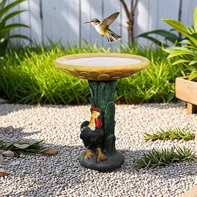 SKYFIRE 23" H Outdoor Birdbath for Garden - Fibre Reinforced Concrete Large Bird Bath Outdoor Decor with Farmhouse Rooster Pedestal for Garden, Patio, Lawn - 20”Dia. X 23”H Rustic Birdbaths & Supports