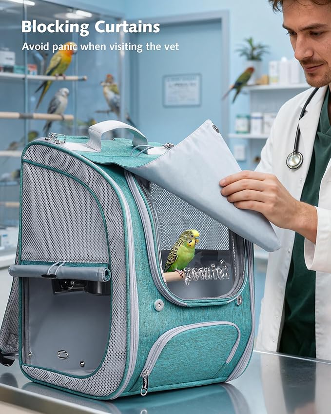 Pecute Bird Backpack Carrier for Small Birds,Cockatiel,Parrot,Bird Carrier with Standing Perch,Comfy Mat&Transparent Window, Breathable Bird Backpack for Vet Visit,Shopping and Outdoor Adventure,Blue