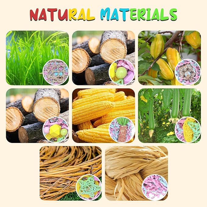 Parakeet Toys, Bird Toy Conure Grass Mat Budgie Shredder Hanging Set Cockatiel Foraging Toys Parrot Climbing Wall Toy Lovebird Cage Accessories for Small Birds