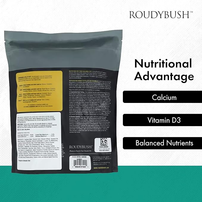 Roudybush High Energy Breeder Food for Breeding & Weaning Birds - Scientifically Formulated Bird Feed - Bird Food Pellets w/Corn, Wheat, Soy & More - Nutritious & Healthy Feed for Birds (Mini, 44oz)