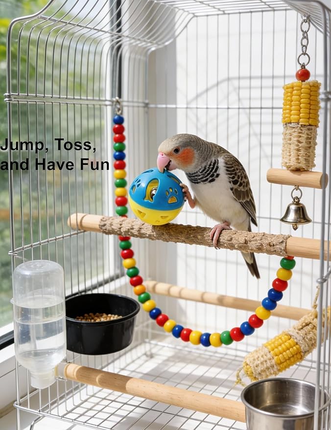 12 Pack Bird Toys, Colorful Bell Balls and Rattles for Small and Medium Parrots, Parakeets and Cockatiels